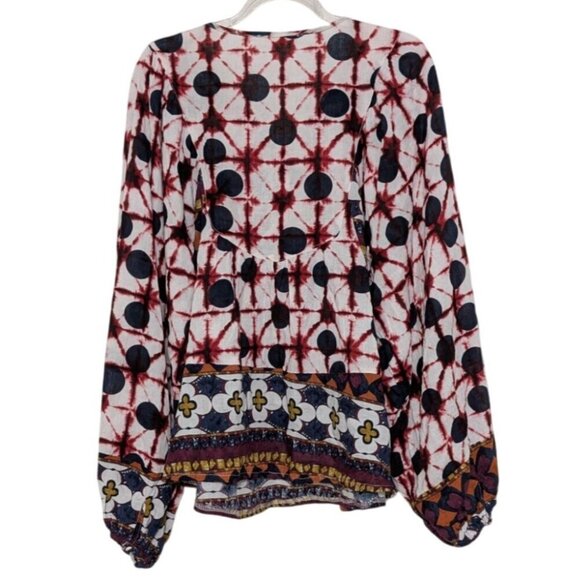 Solitaire Boho Peasant Top Womens Size Medium Tie Dye Floral Lightweight Shirt - Picture 7 of 10